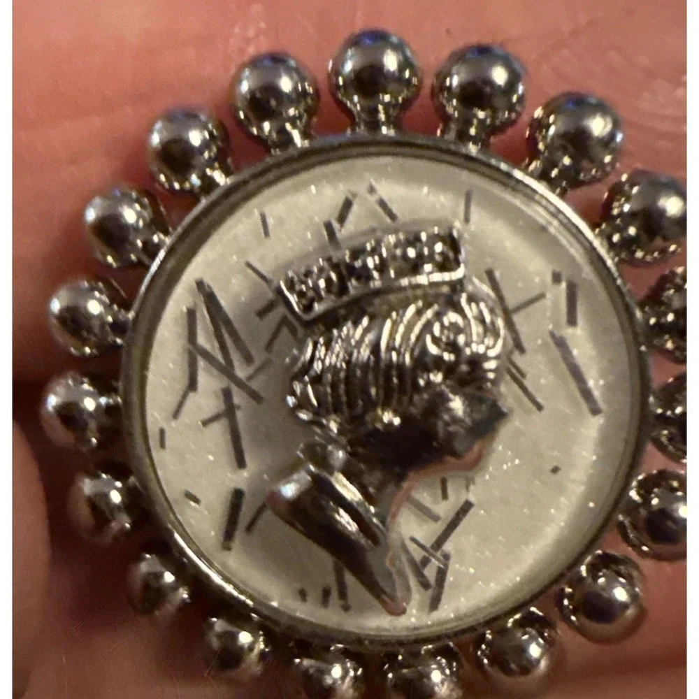 Kramer Of New York Vintage Button Silver Metal Mother of Pearl - Rare - Last One